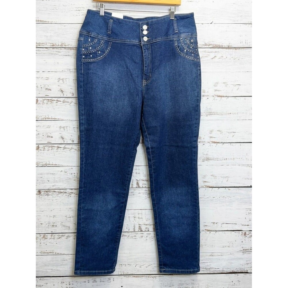 Diamante Skinny Blue Jeans with Studded Detail Women's Plus Size 24